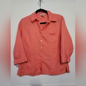 Edward Linen Button-up Shirt Coral in L